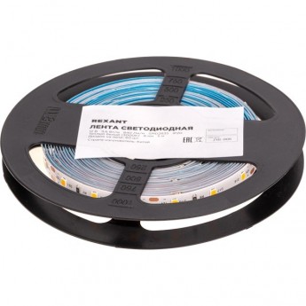 Лента светодиодная REXANT 12В, SMD2835, 9,6Вт/м, 60 LED/м, 3000K, 8мм, 5м, IP20