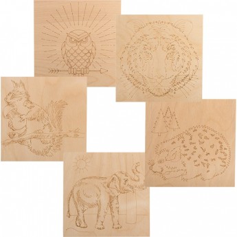 Набор REXANT ЖИВОТНЫЕ доски для выжигания , 150х150 мм, 5 шт.