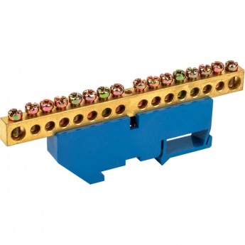 Шина REXANT «N» нулевая с синим изолятором на DIN-рейку 8x12 мм стойка бол. 16 групп Шина REXANT «N» нулевая с синим изолятором на DIN-рейку 8x12 мм стойка бол. 16 групп