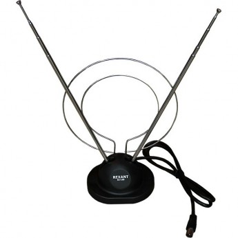 ТB антенна комнатная REXANT RX-100 телескопическая, на подставке «Усы + кольцо»