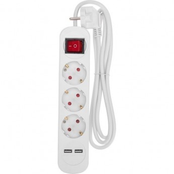 Удлинитель REXANT STANDARD 3 гнезда, 1,5м, 3х1,0мм², с/з, с выключателем, 2 USB, белый Удлинитель REXANT STANDARD 3 гнезда, 1,5м, 3х1,0мм², с/з, с выключателем, 2 USB, белый
